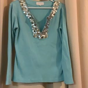 Soft Surroundings Aqua Blue Ribbed Longsleeve